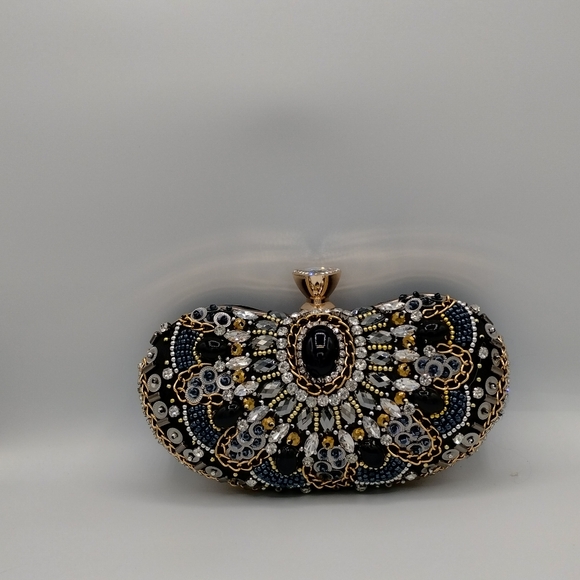 Women's black rhinestone clutch bag - Picture 5 of 9